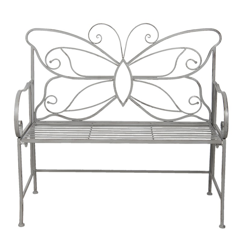Clayre & Eef Banc de jardin 108x55x99 cm Gris Fer Rectangle Papillon