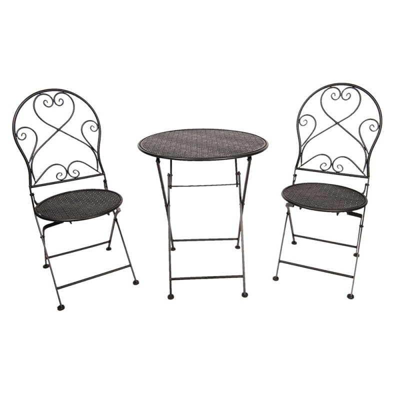 Clayre & Eef Bistroset Bistrotafel Bistrostoel 3-delig  Ø 60x70 Zwart Ijzer