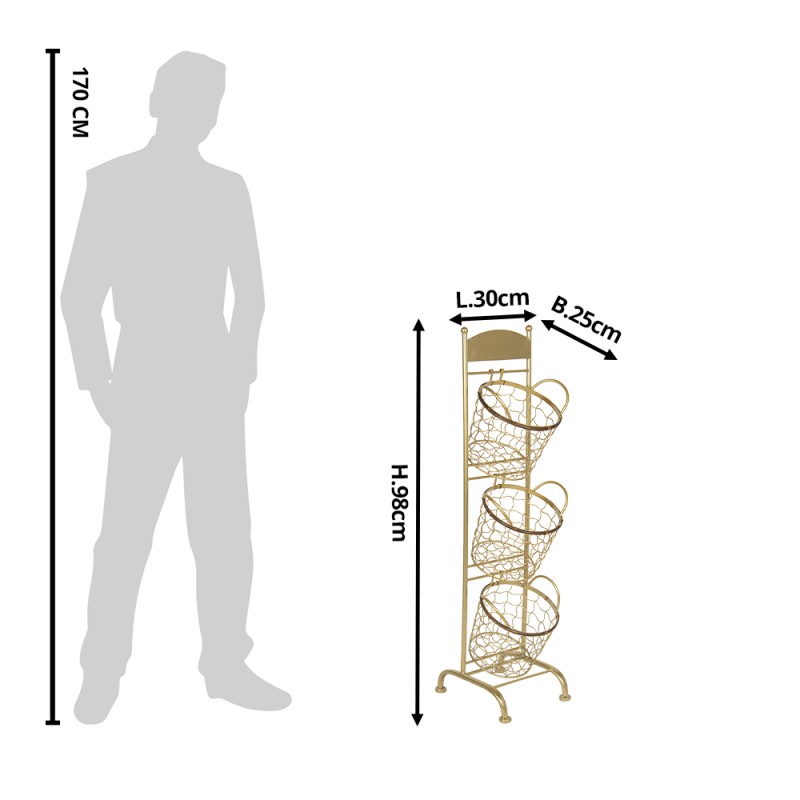Clayre & Eef Basket Rack 30x25x98 cm Gold colored Iron