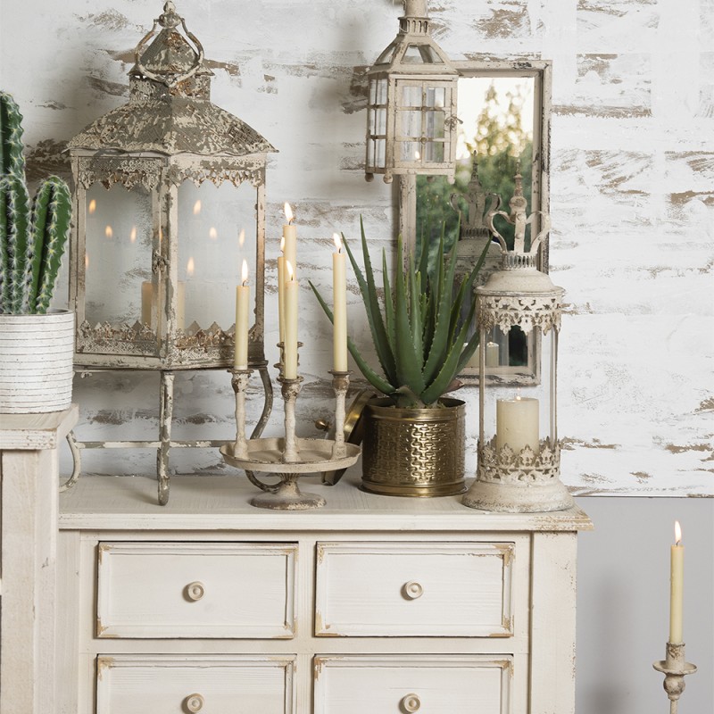 Clayre & Eef Candelabro 12x12x60 cm Bianco Ferro Quadrato