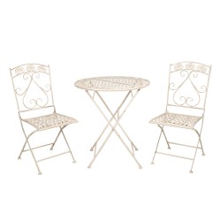 Clayre & Eef Bistro Set Bistro Table Bistro Chair Set of 3 Ø 70x76 cm White Iron