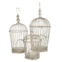 Clayre & Eef Bird Cage Decoration Set of 3 White Iron Round
