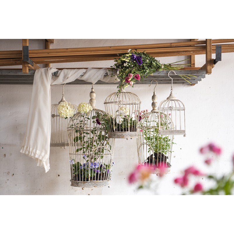Clayre & Eef Vogelkooi Decoratie Set van 3  Wit Ijzer Rond