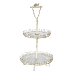 Clayre & Eef 2-stöckige Etagere Ø 36x65 cm Weiß Eisen Glas Rund