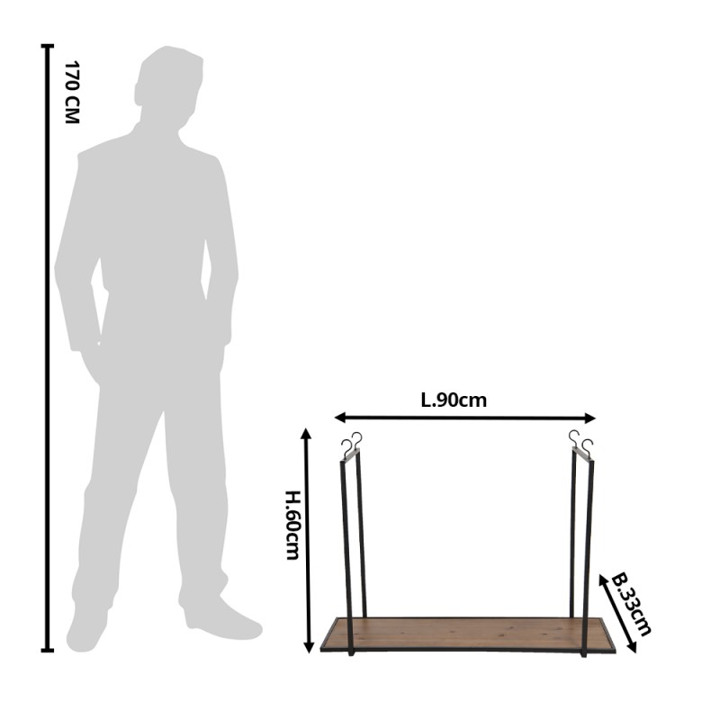 Clayre & Eef Etagère murale 90x33x60 cm Marron Fer Rectangle