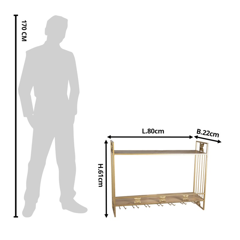 Clayre & Eef Wall Rack 80x22x61 cm Gold colored Iron Rectangle