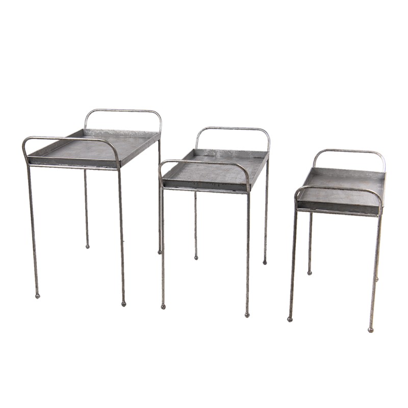 Clayre & Eef Bijzettafel Set van 3 Grijs IJzer Rechthoek
