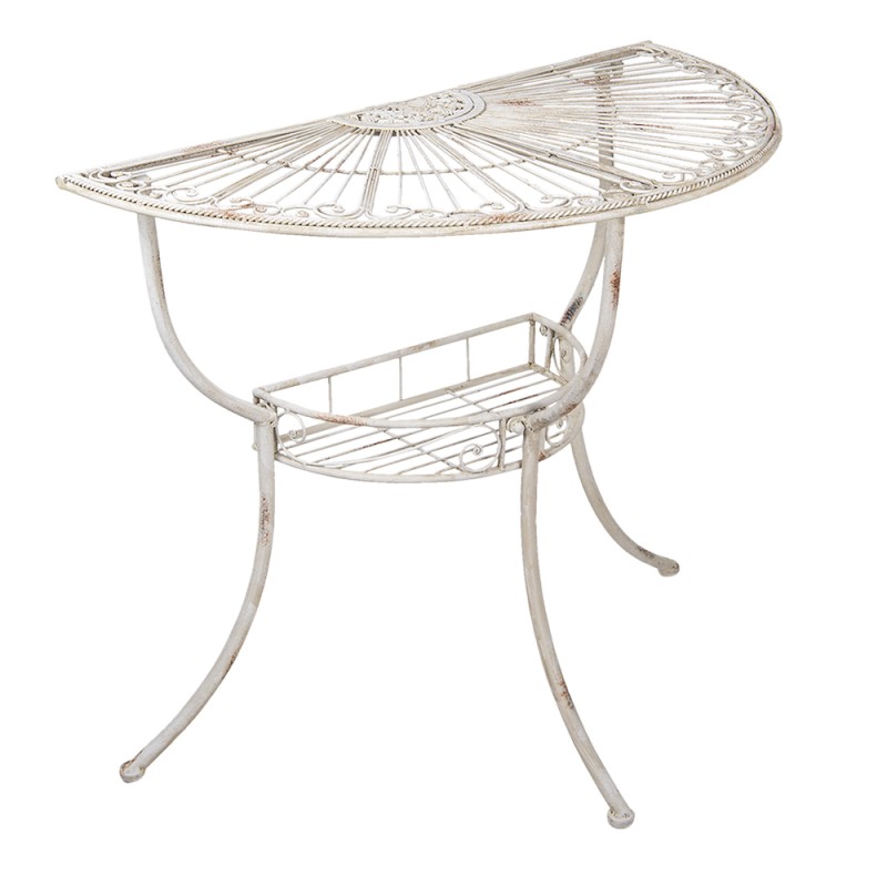 Clayre & Eef Tavolino da appoggio 90x48x76 cm Bianco Ferro Semicerchio