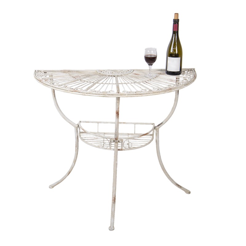 Clayre & Eef Table d'appoint 90x48x76 cm Blanc Fer Demi-cercle