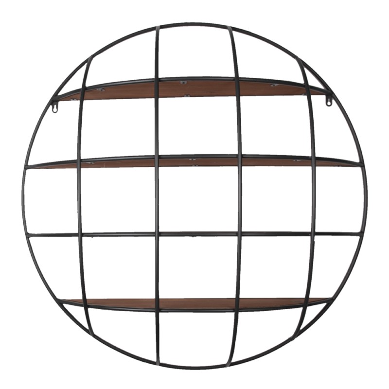 Clayre & Eef Wall Rack 91x20 cm Black Brown Iron Wood Round