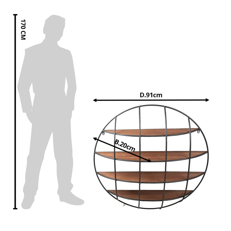 Clayre & Eef Wall Rack 91x20 cm Black Brown Iron Wood Round