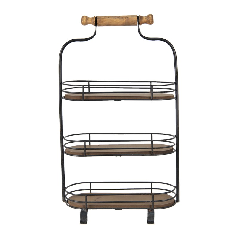 Clayre & Eef 3-stöckige Etagere 51 cm Schwarz Braun Eisen Holz Oval