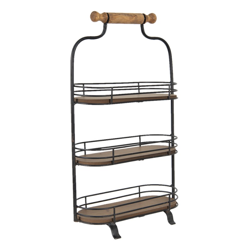 Clayre & Eef 3-stöckige Etagere 51 cm Schwarz Braun Eisen Holz Oval