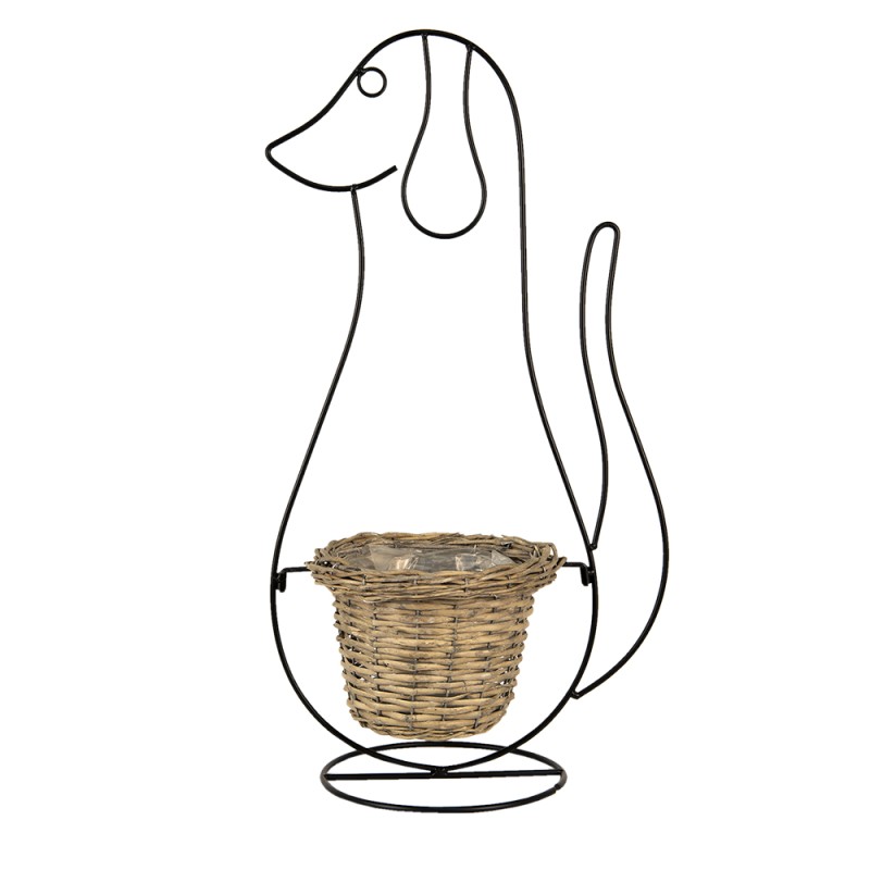 Clayre & Eef Blumentopf Hund 35x22x67 cm Schwarz Eisen