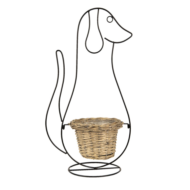 Clayre & Eef Blumentopf Hund 35x22x67 cm Schwarz Eisen