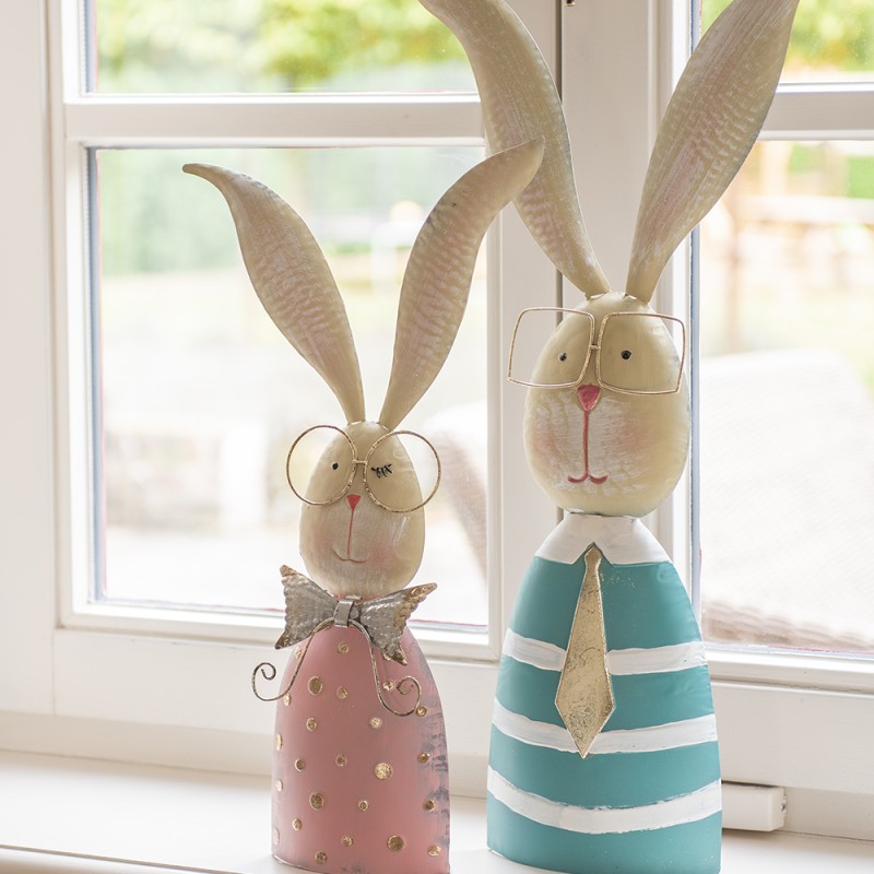 Clayre & Eef Figurine Rabbit 67 cm Turquoise Beige Metal