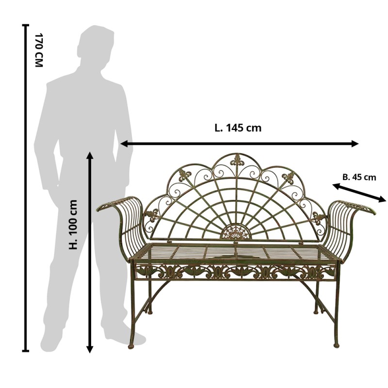 Clayre & Eef Garden Bench 145x45x100 cm Green Iron