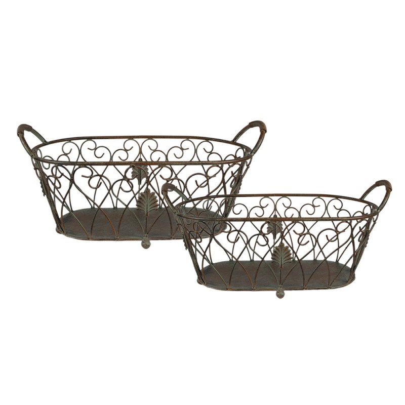 Clayre & Eef Opbergmand Set van 2  60x30x26 / 49x23x22 cm Groen Bruin Ijzer