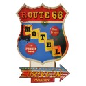 Clayre & Eef Wanddecoratie  43x63 cm Blauw Rood Ijzer Route 66 Motel
