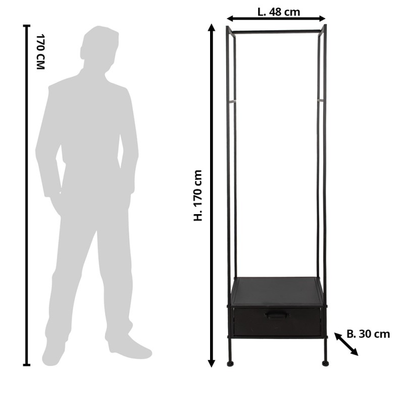 Clayre & Eef Garderobeständer 48x30x170 cm Schwarz Eisen