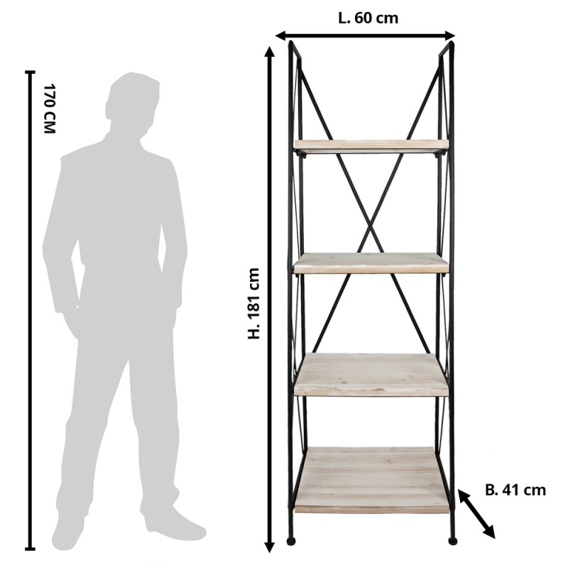 Clayre & Eef Stellingkast  60x41x181 cm Zwart Bruin Hout Ijzer