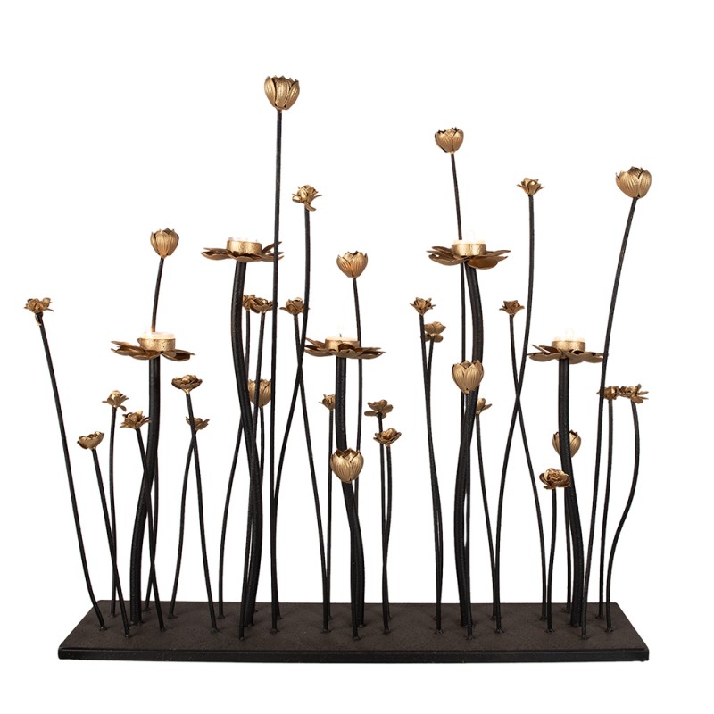 Clayre & Eef Kerzenständer 69x15x66 cm Schwarz Goldfarbig Eisen Blumen