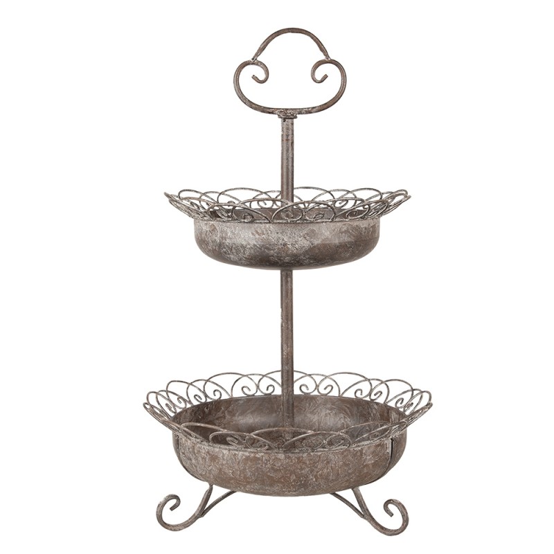 Clayre & Eef 2-Tiered Stand Ø 37x61 cm Brown Iron