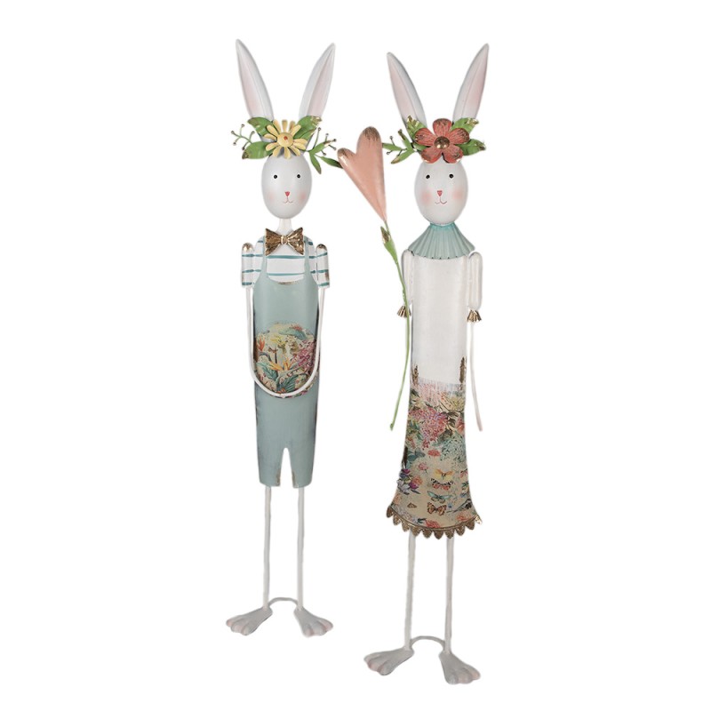 Clayre & Eef Statuetta decorativa Coniglio 88 cm Bianco Rosa  Ferro