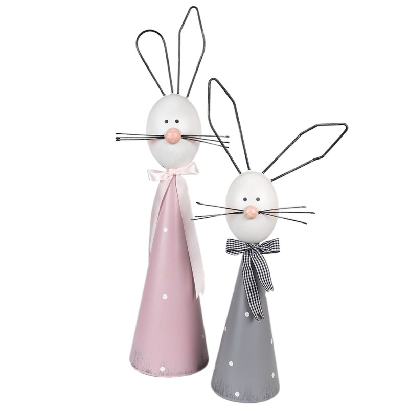 Clayre & Eef Figurine décorative Lapin 60 cm Blanc Rose Fer