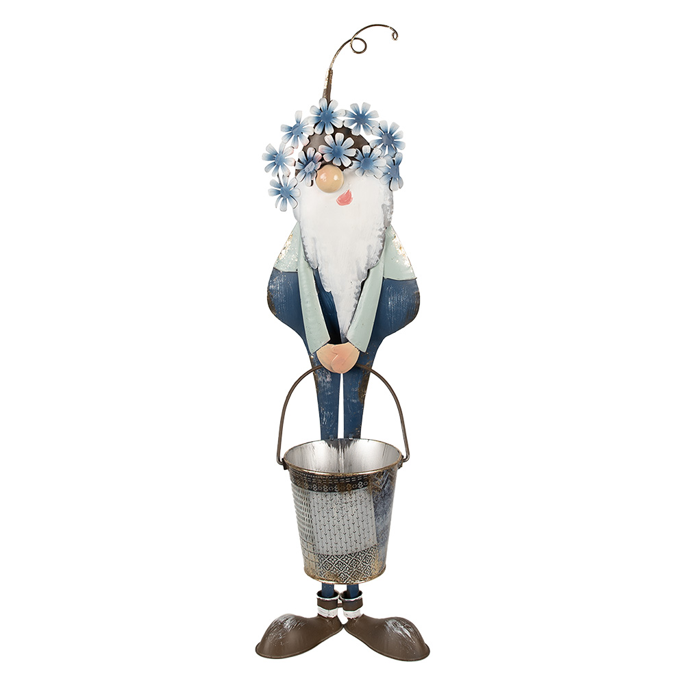Clayre&Eef Decoratie Beeld Kabouter 67 cm Blauw Wit Metaal afbeelding