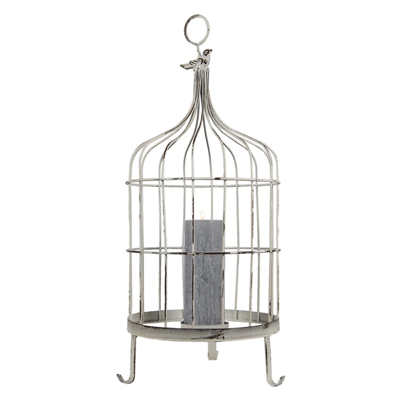 Clayre & Eef Bird Cage Decoration Bird 61 cm White Metal Round
