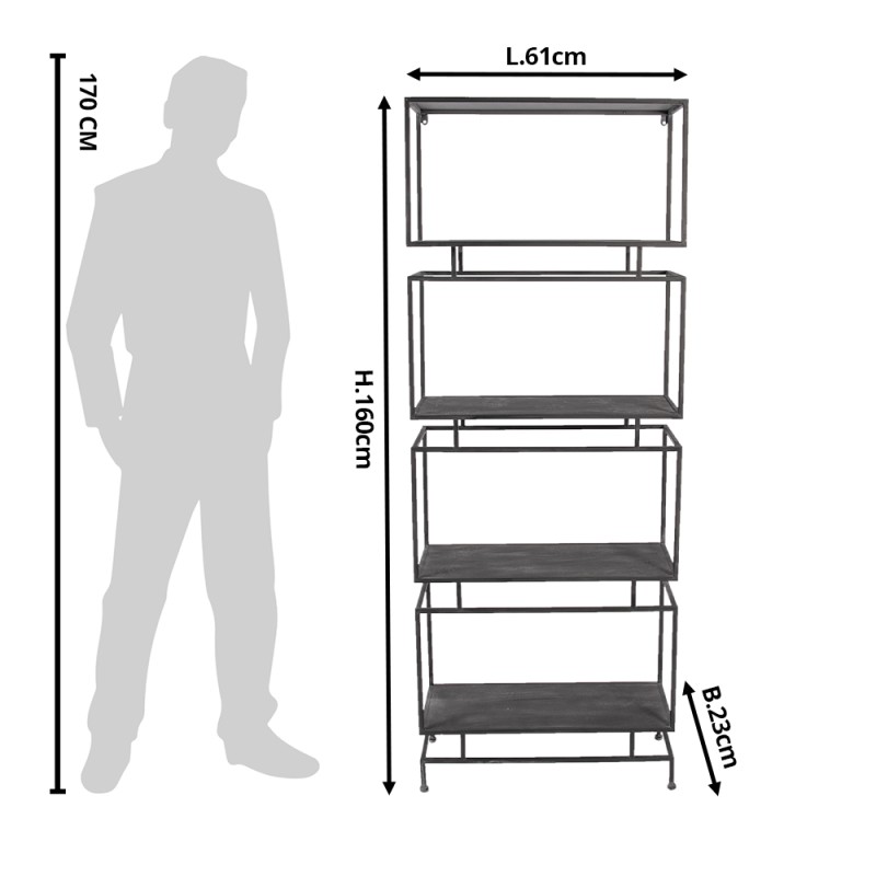 Clayre & Eef Wall Rack 61x23x160 cm Black Metal