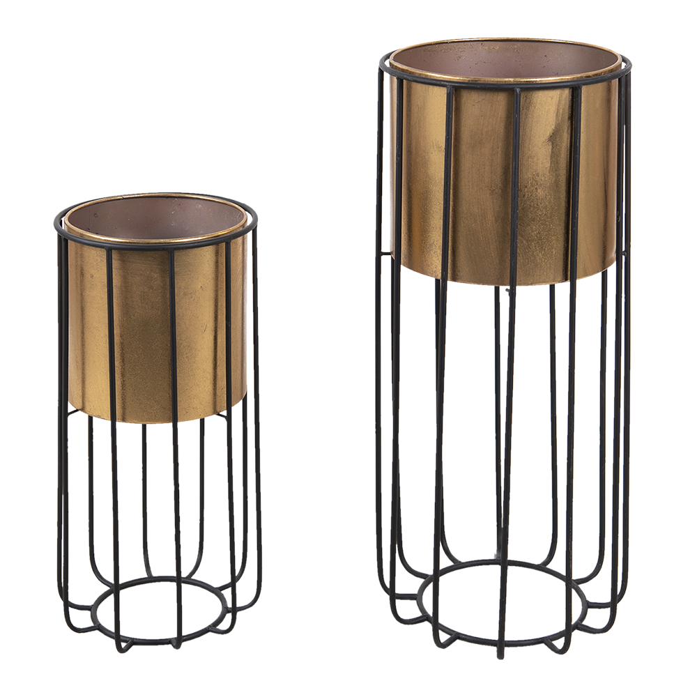 Clayre&Eef Bloempot Set van 2 Goudkleurig Zwart Metaal afbeelding