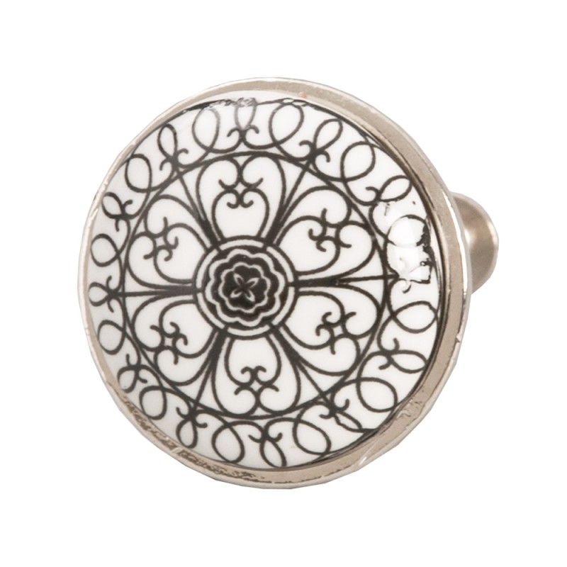 Clayre & Eef Poignée de porte Ø 3 cm Noir Blanc Céramique Rond