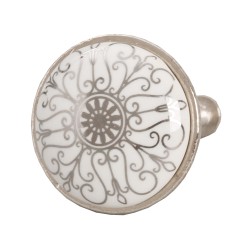 Clayre & Eef Poignée de porte Ø 3 cm Blanc Gris Céramique Rond