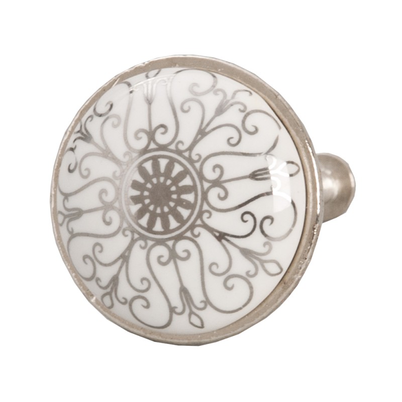 Clayre & Eef Pomello Ø 3 cm Bianco Grigio  Ceramica Rotondo