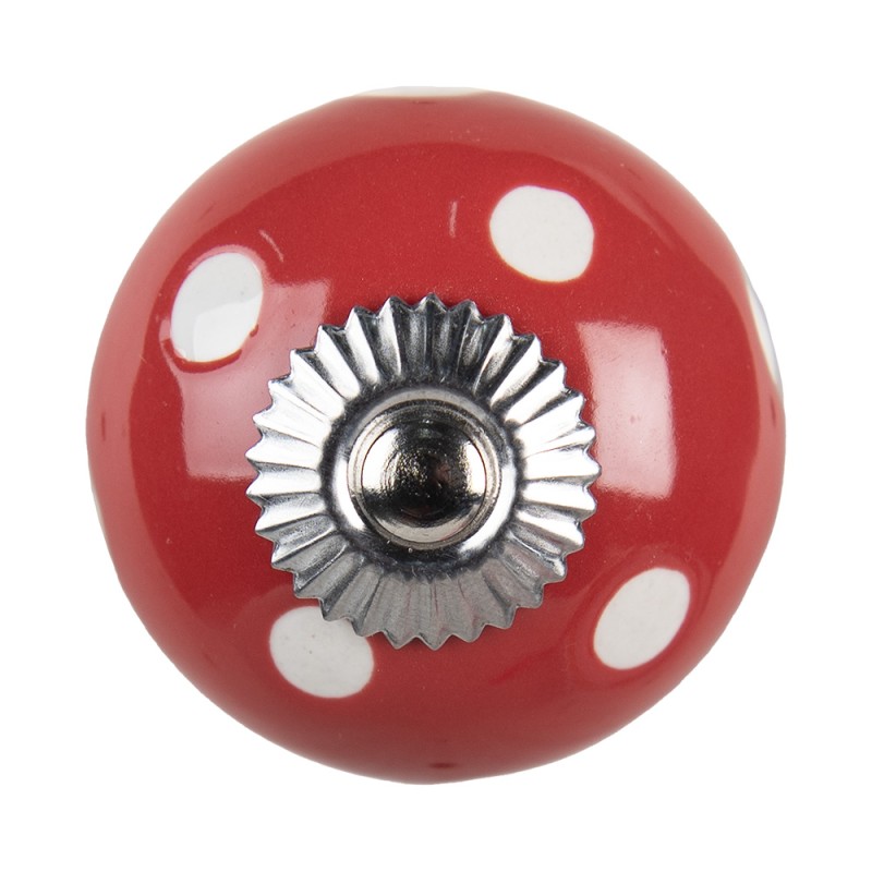 Clayre & Eef Poignée de porte Ø 4 cm Rouge Blanc Céramique Rond