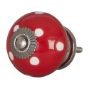 Clayre & Eef Poignée de porte Ø 4 cm Rouge Blanc Céramique Rond