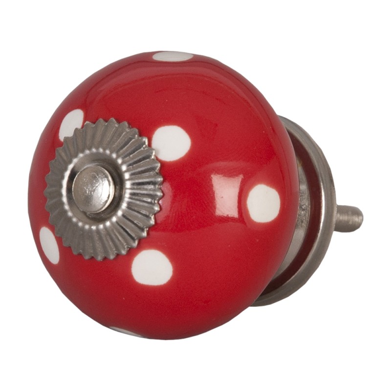 Clayre & Eef Poignée de porte Ø 4 cm Rouge Blanc Céramique Rond