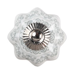 Clayre & Eef Deurknop  Ø 4.5 cm Wit Grijs Keramiek Bloemen
