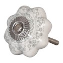 Clayre & Eef Door Knob Ø 4.5 cm White Grey Ceramic Flowers
