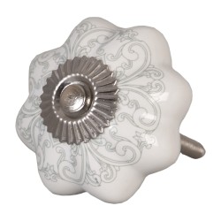 Clayre & Eef Poignée de porte Ø 4 cm Blanc Gris Céramique