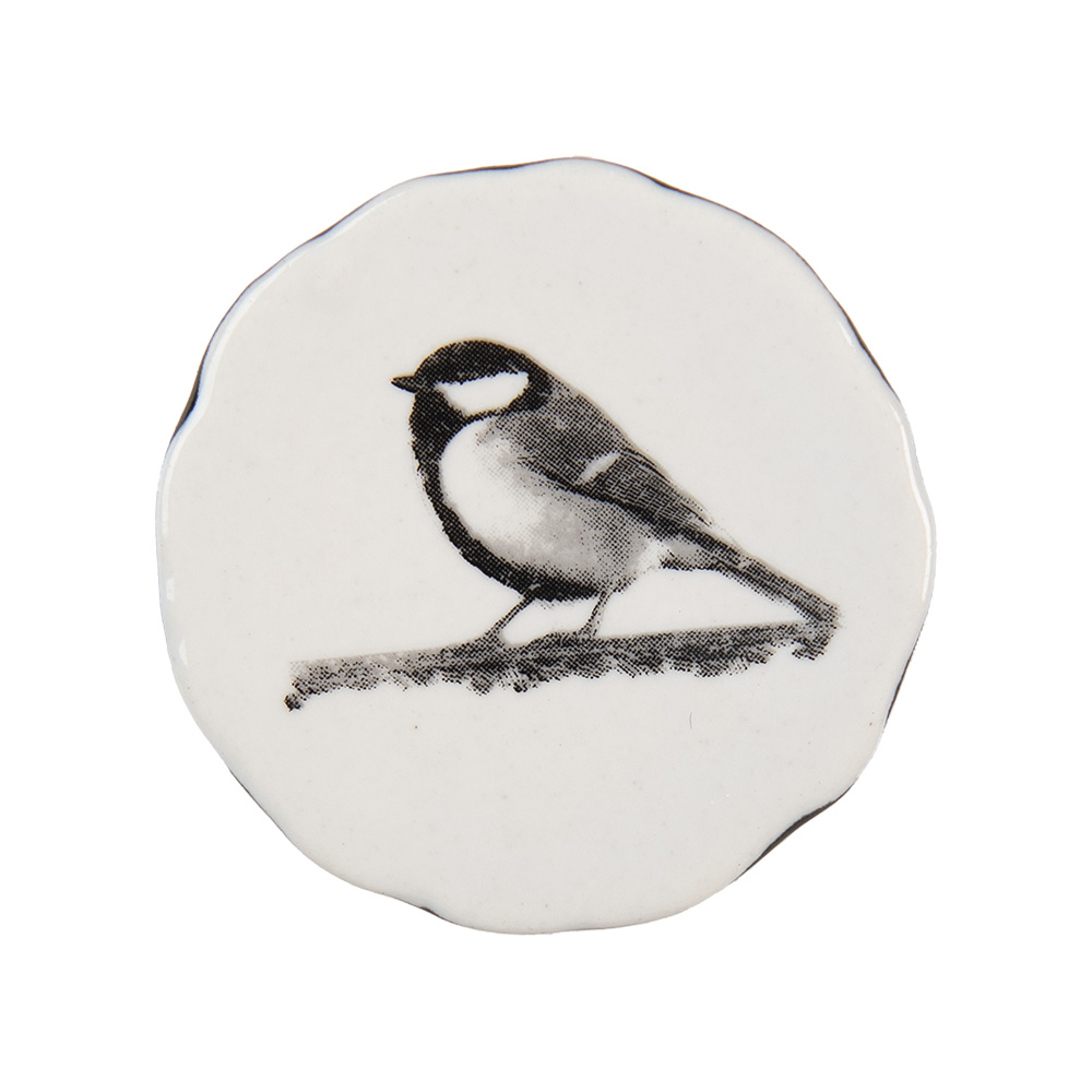 Clayre & Eef Deurknop Ø 4 cm Wit Zwart Keramiek Vogel afbeelding 1