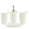 Clayre & Eef Badezimmer-Set 4er Set Vogel Weiß Keramik Vogel
