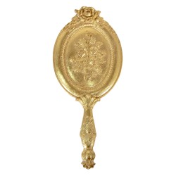 Clayre & Eef Handheld Mirror 10x25 cm Gold colored Plastic Glass Flowers