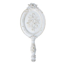 Clayre & Eef Handheld Mirror 10x25 cm White Gold colored Plastic Glass