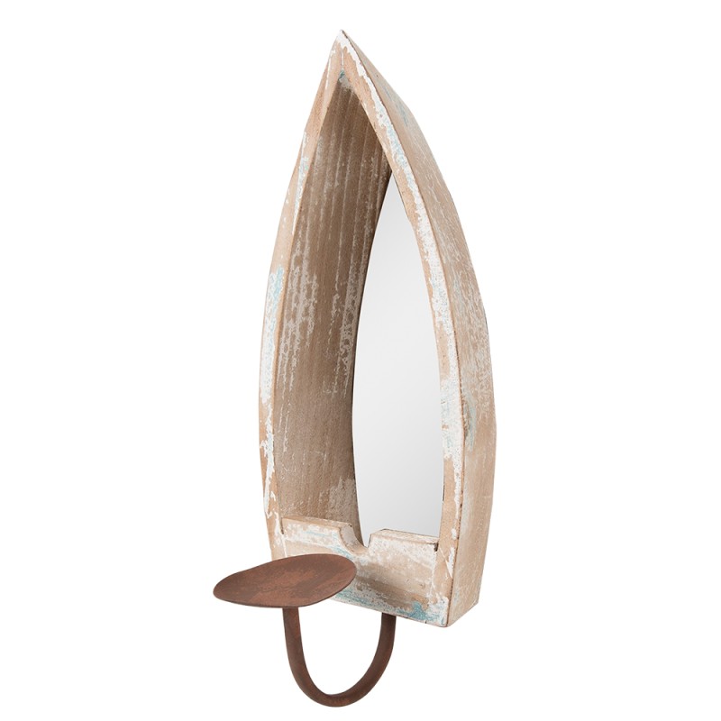 Clayre & Eef Miroir 15x17x36 cm Beige Bois Verre