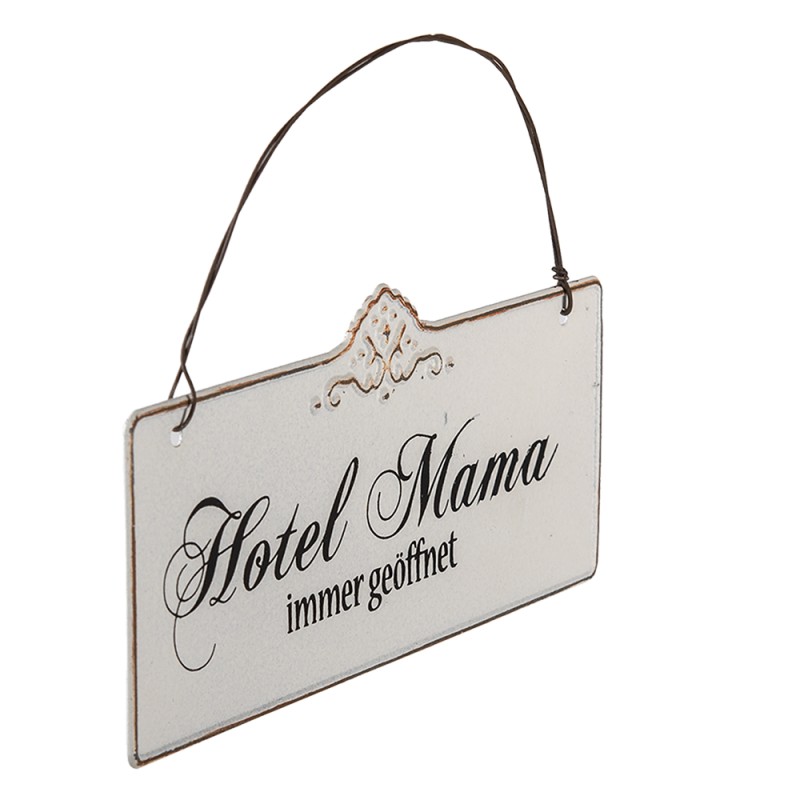 Clayre & Eef Plaque de texte 21x15 cm Blanc Fer Rectangle Hotel Mama