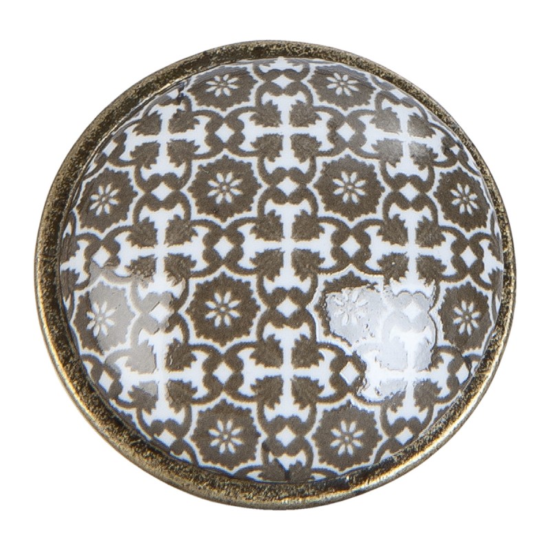 Clayre & Eef Pomello Ø 2 cm Marrone Bianco  Ceramica Rotondo Fiori