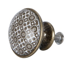 Clayre & Eef Door Knob Ø 2 cm Brown White Ceramic Round Flowers